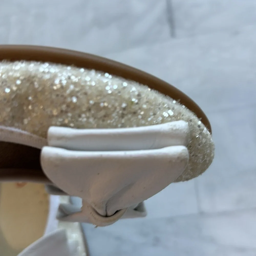 Eli 1957 Papanatas White Glitter Ballerina Flats with Bows